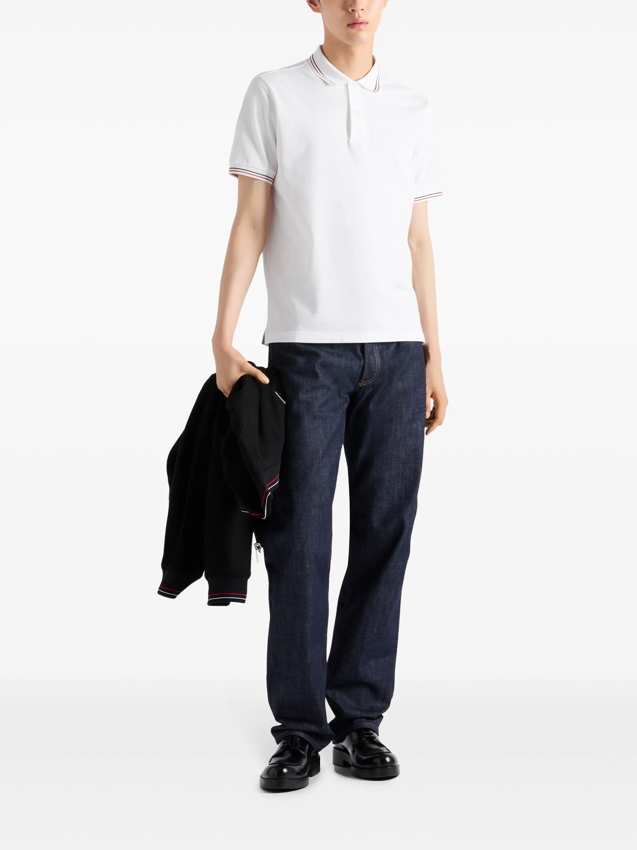 Short-Sleeve White Pique Polo Shirt