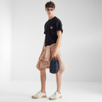 Navy Blue T-shirt with Leather Patch Pocket