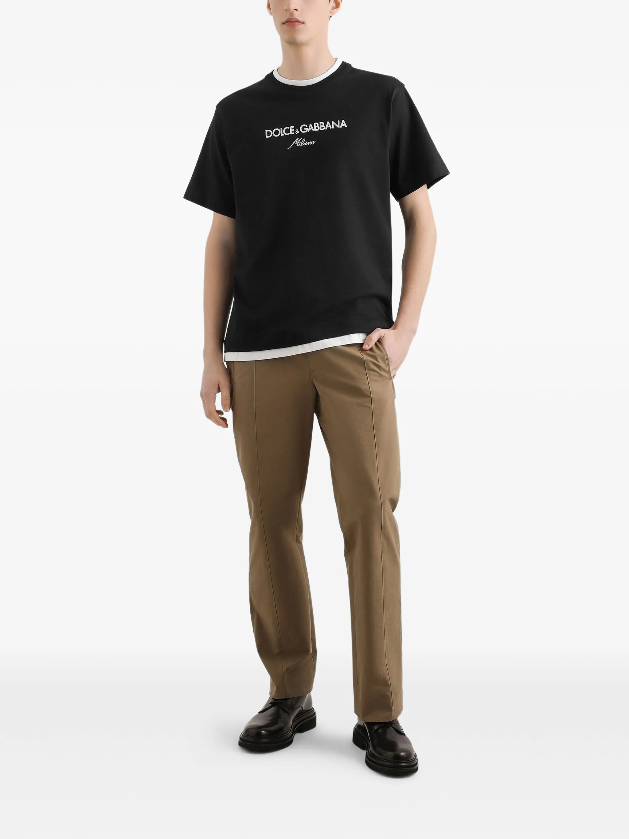 Logo-embroidered Black Cotton T-shirt