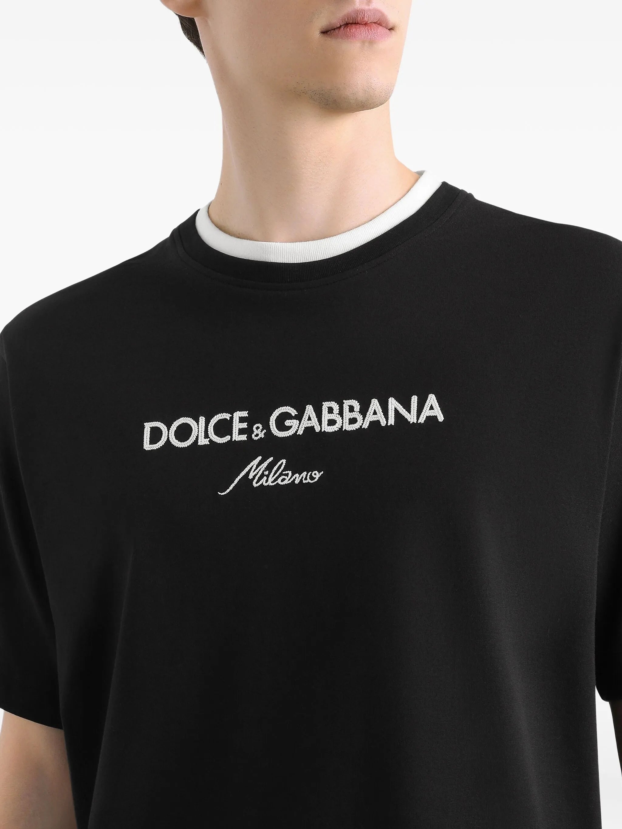 Logo-embroidered Black Cotton T-shirt