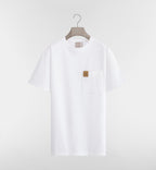 White T-shirt with Pocket and Leather Patch