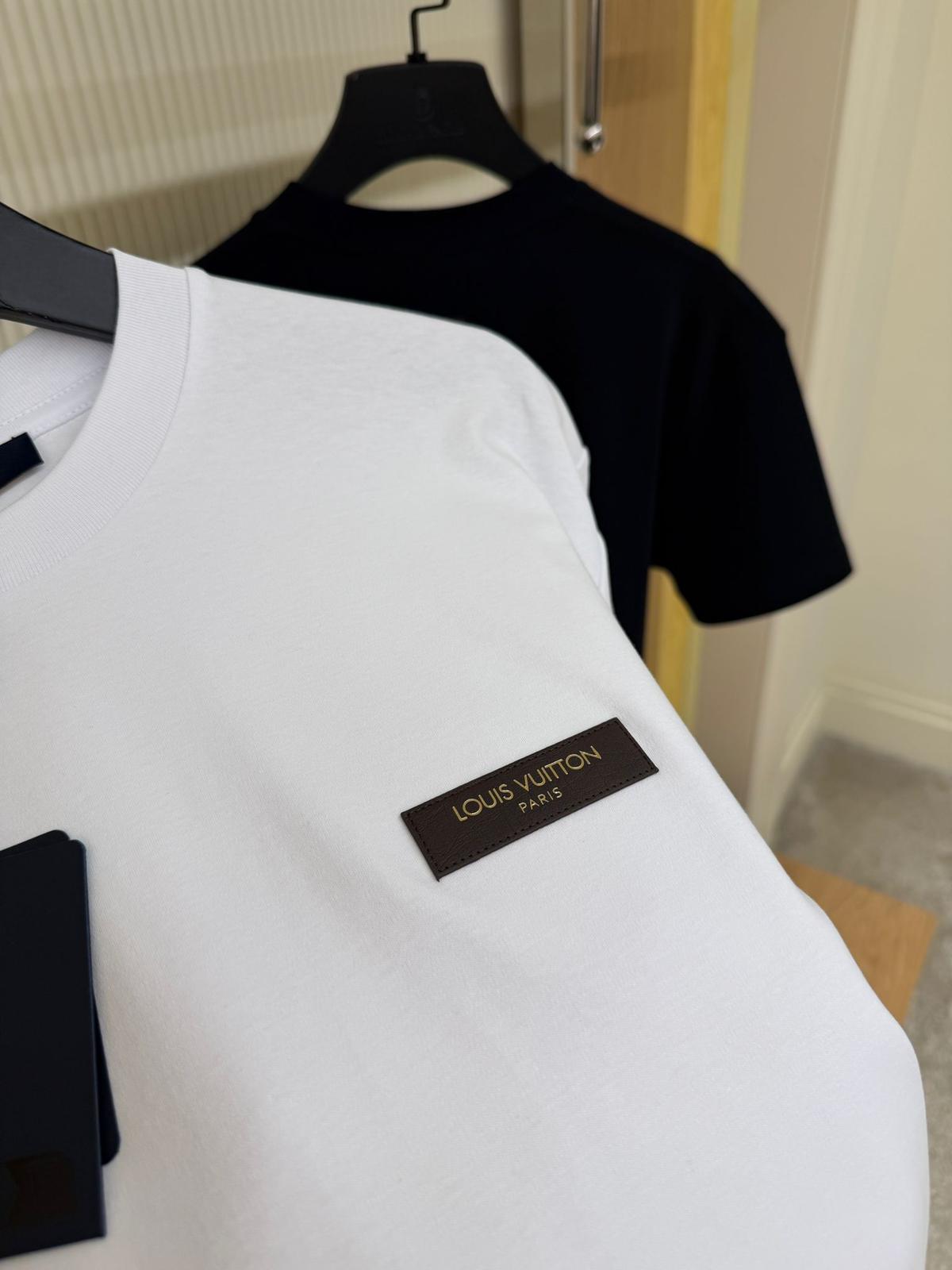 Gold-Stamped Leather Patch White T-shirt
