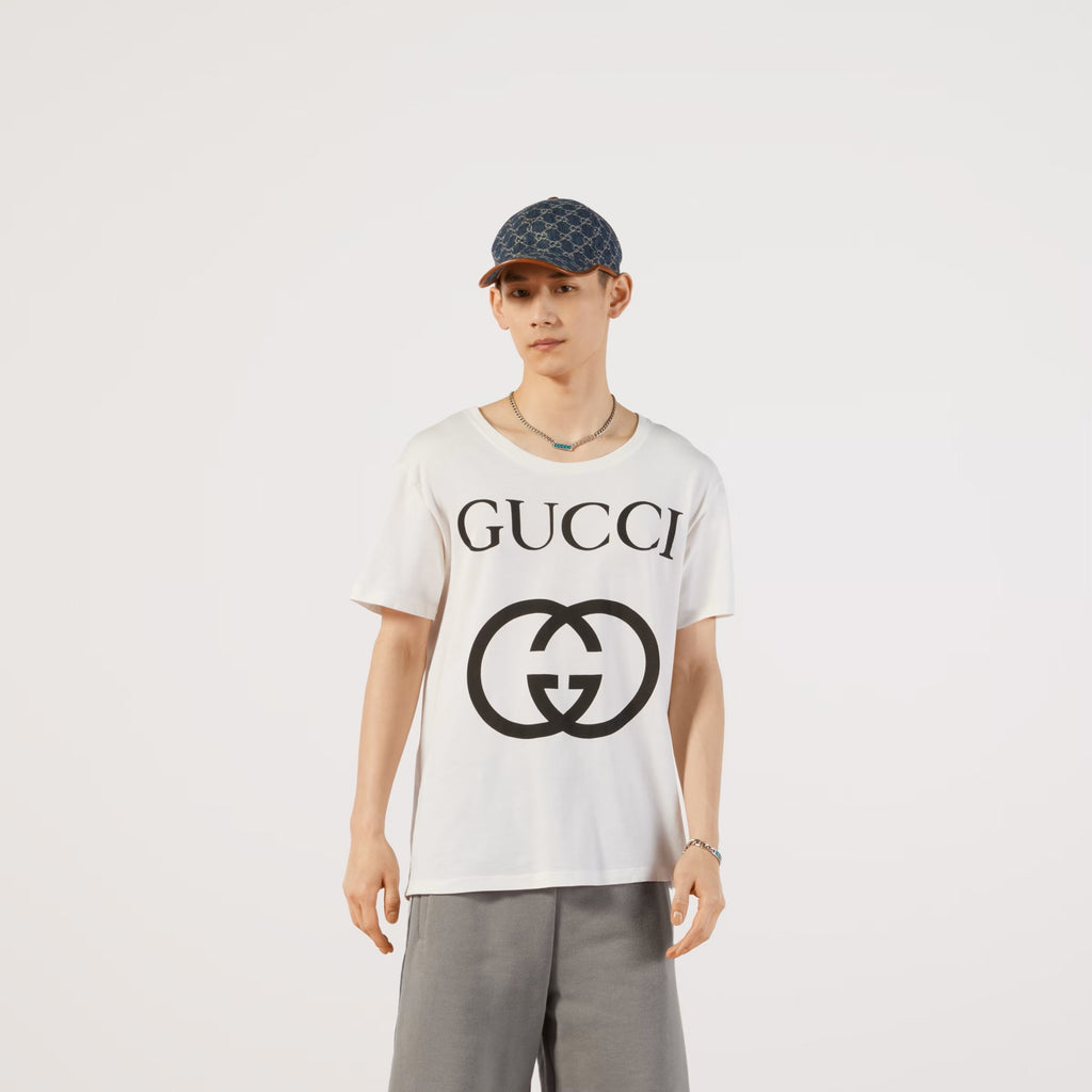 Άσπρο T-shirt με σχέδιο GG Interlocking