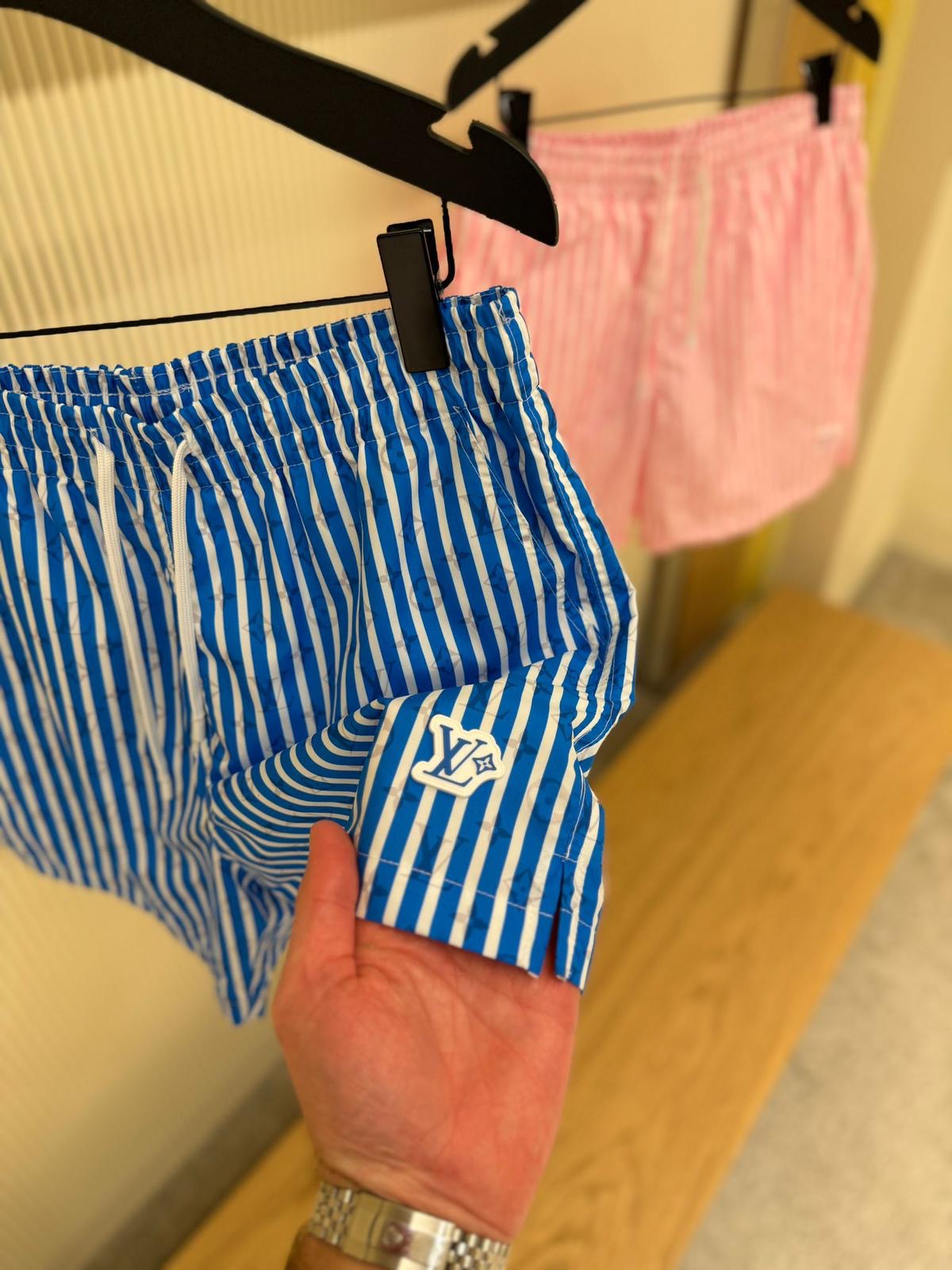LV Patch Blue and White Stripes Swim Shorts