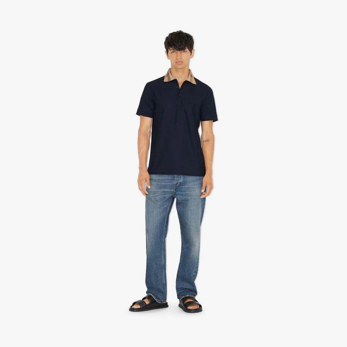Cotton Piqué Navy Polo shirt with Embroidery