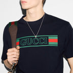 Printed Cotton Jersey Navy T-shirt
