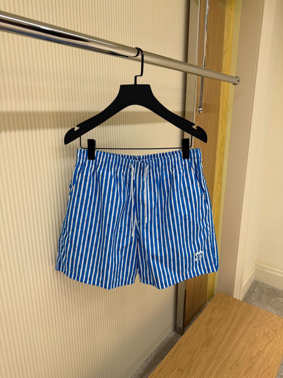 LV Patch Blue and White Stripes Swim Shorts