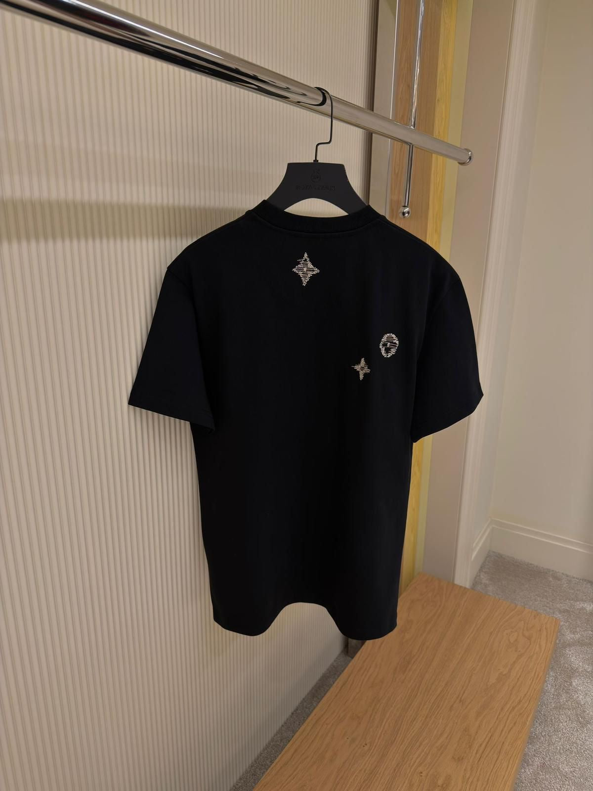 Monogram Sashiko Embroidery Black T-shirt