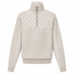 Ribbed Wool Half-Zip Beige Pullover