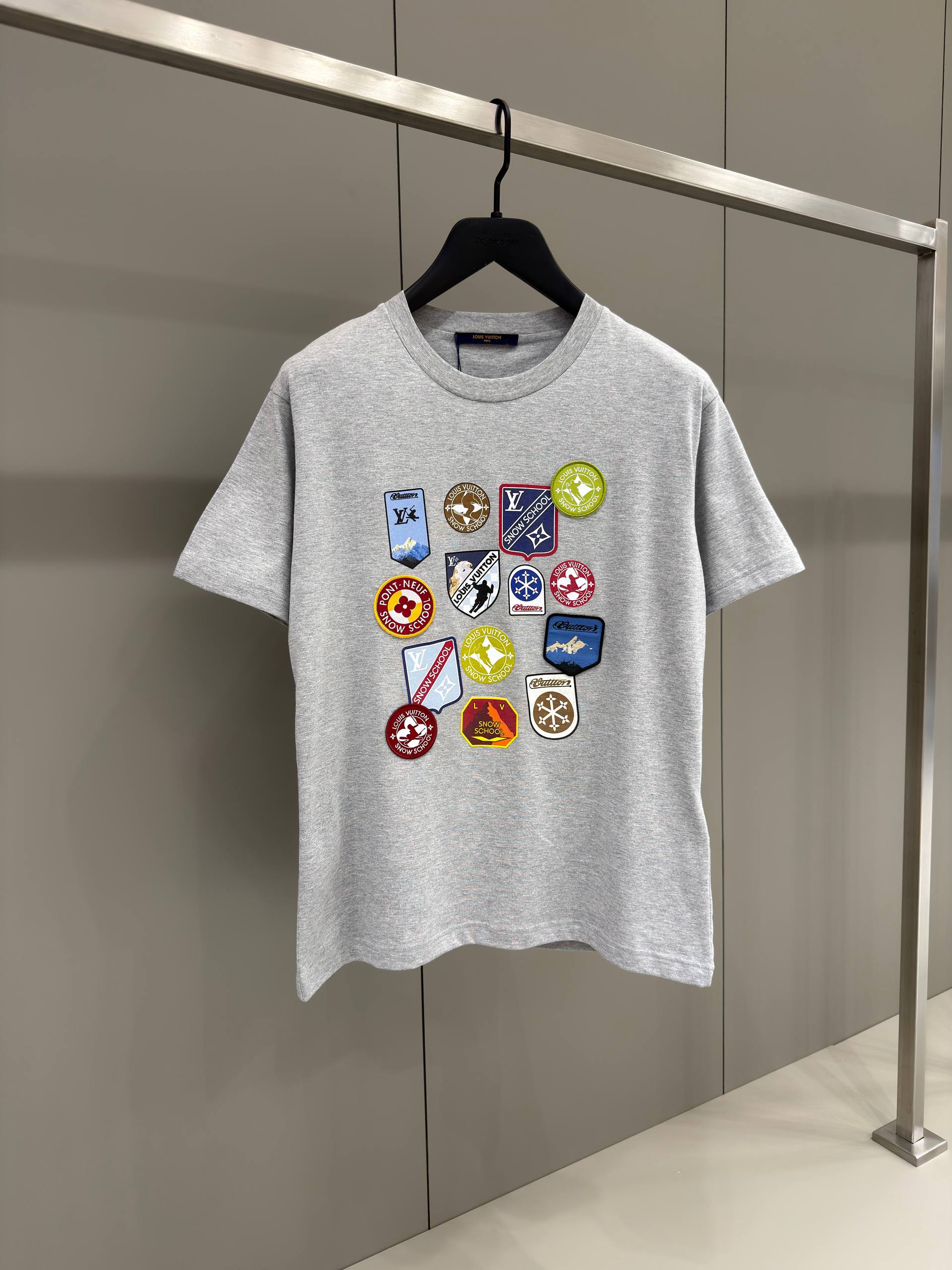 Γκρι βαμβακερό T-shirt Signature Patches