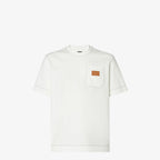 White T-shirt with Leather Patch Pocket