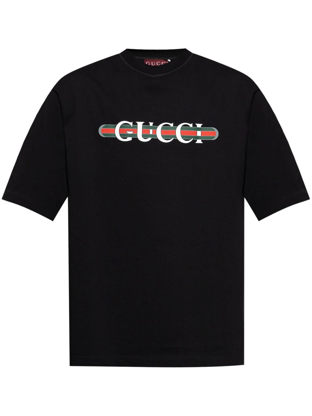 Black Cotton JerseyT-shirt with Logo Print