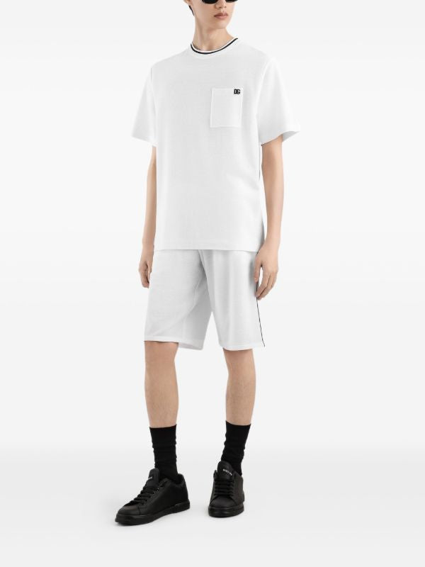 Logo-embroidered White Cotton T-shirt with Pocket