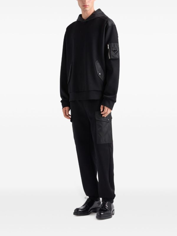 Black Cotton Hoodie with Pockets