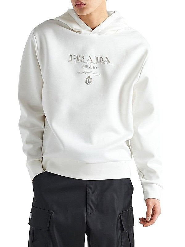 Logo Print Cotton White Hoodie