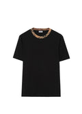 Μαύρο βαμβακερό T-shirt Check Trim