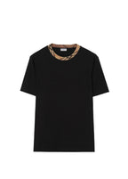 Μαύρο βαμβακερό T-shirt Check Trim