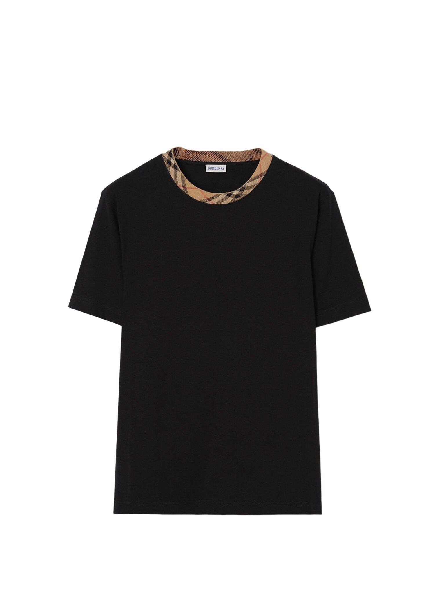 Μαύρο βαμβακερό T-shirt Check Trim