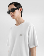 Λευκό Βαμβακερό T-shirt με Ετικέτα