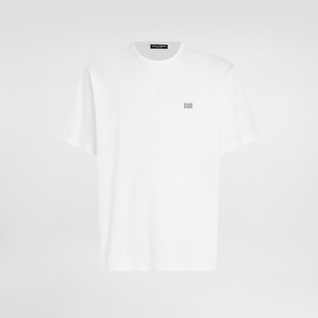 Λευκό Βαμβακερό T-shirt με Ετικέτα