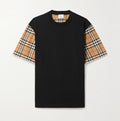 Check Sleeve Black Cotton T-shirt