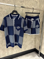Σετ από βαμβακερό ζέρσεϊ με σχέδιο Damier Jacquard