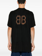 Paris Moon Black Oversized T-shirt με διπλή στάμπα μπροστά