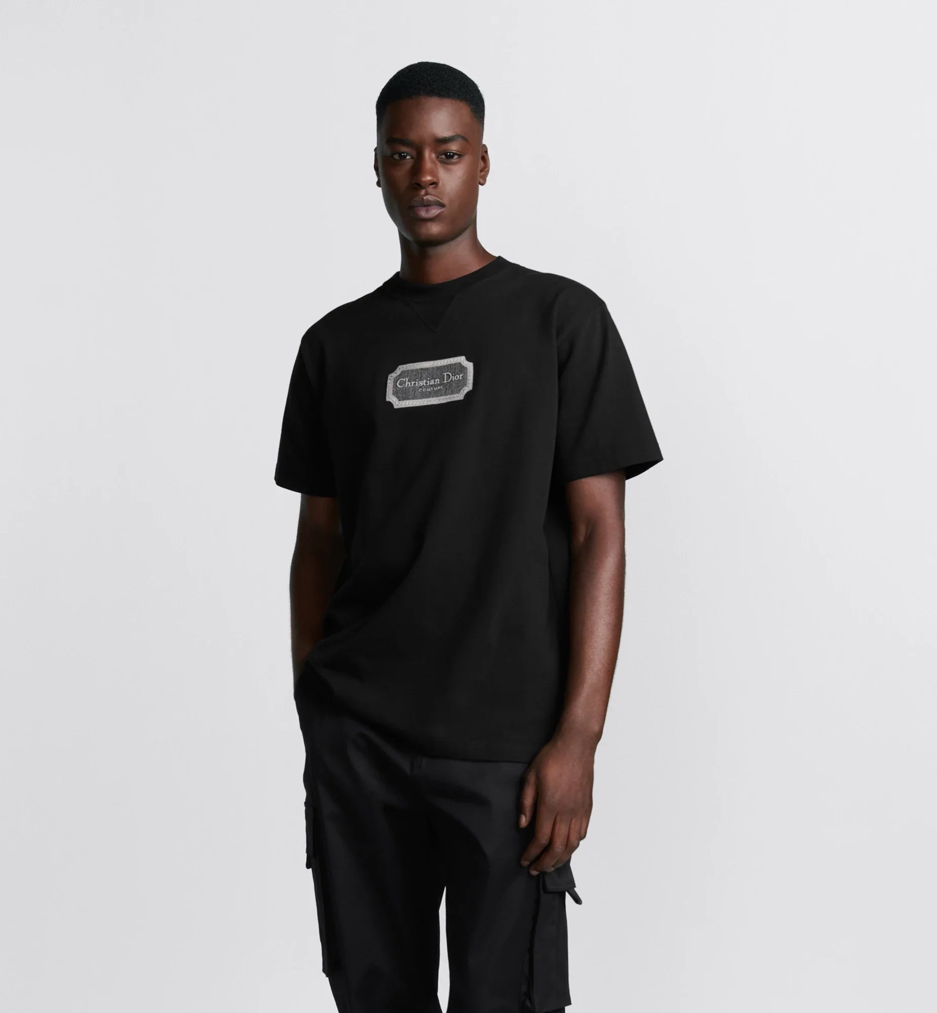 Couture Relaxed Fit Black T-shirt with Embroidery