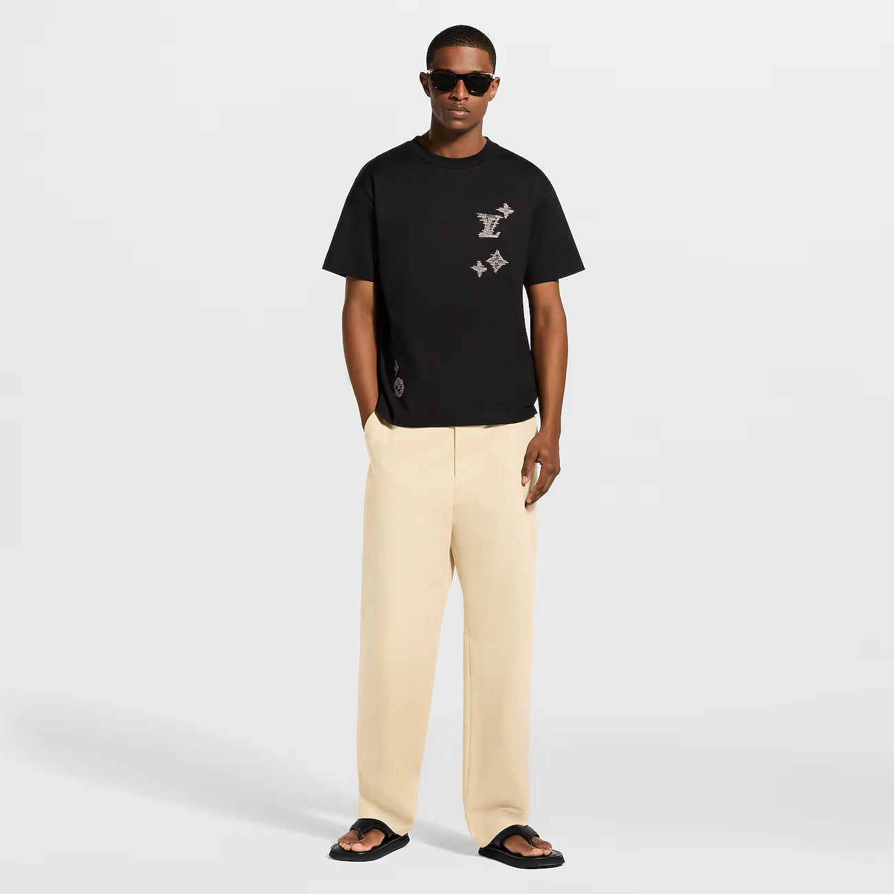 Monogram Sashiko Embroidery Black T-shirt