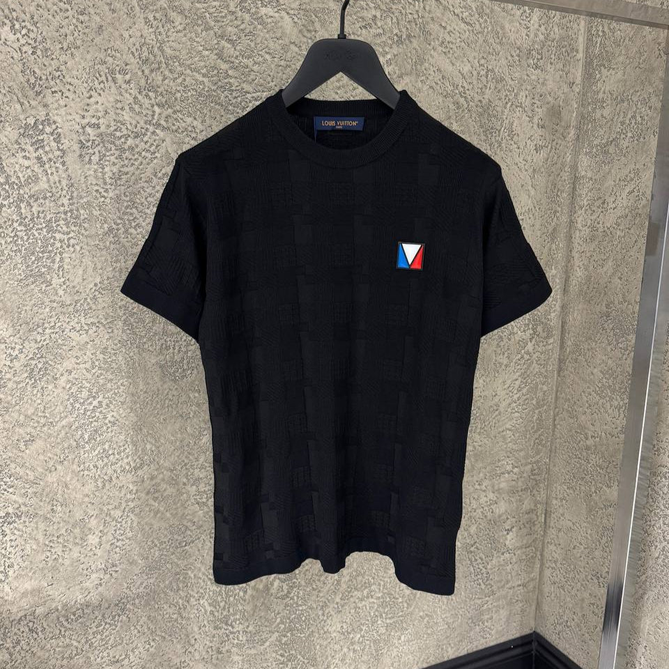 Μαύρο βαμβακερό T-shirt Damier Jacquard