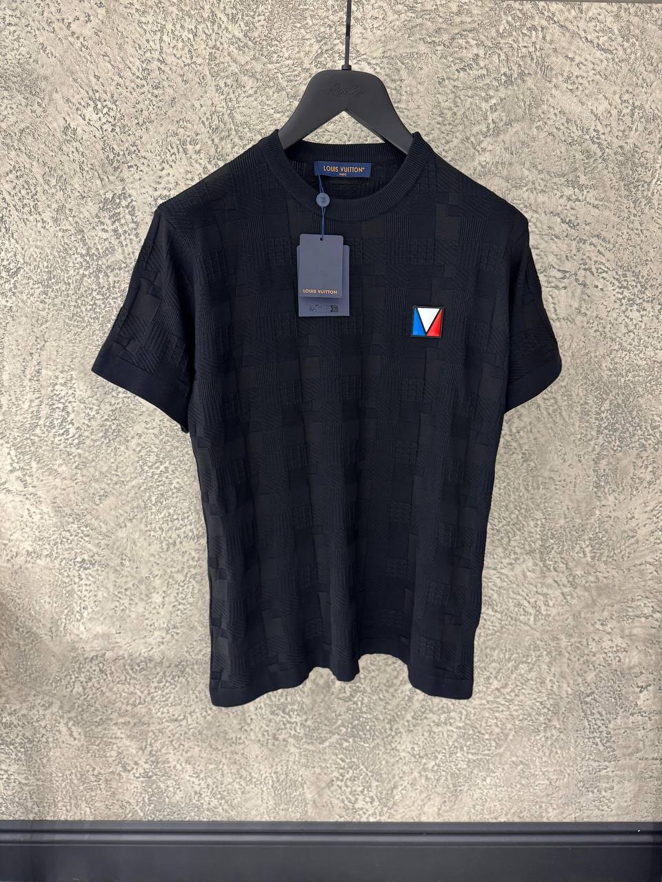 Μαύρο βαμβακερό T-shirt Damier Jacquard