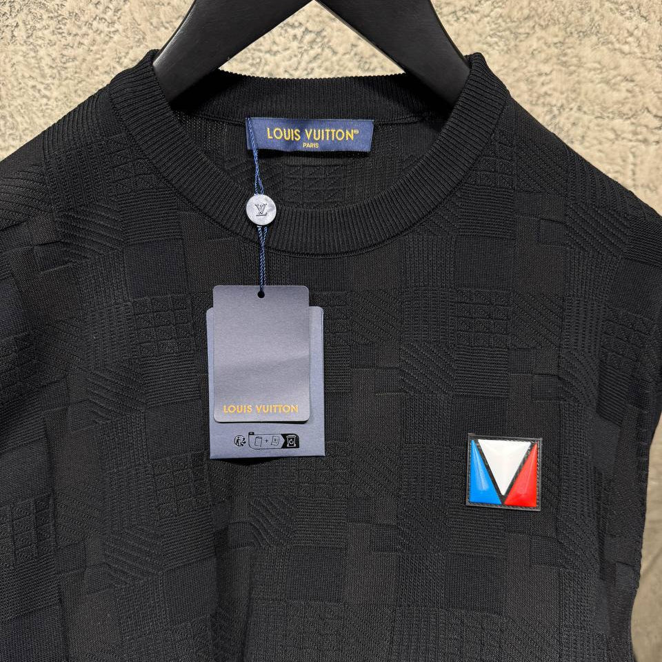 Μαύρο βαμβακερό T-shirt Damier Jacquard