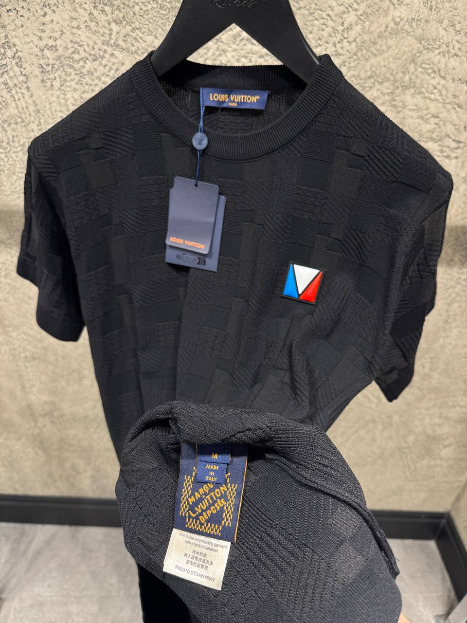 Μαύρο βαμβακερό T-shirt Damier Jacquard