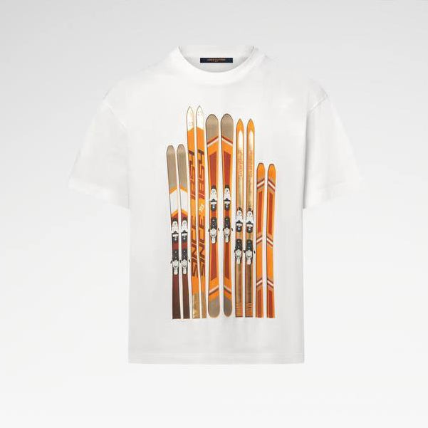 Λευκό βαμβακερό T-shirt LV Ski Print