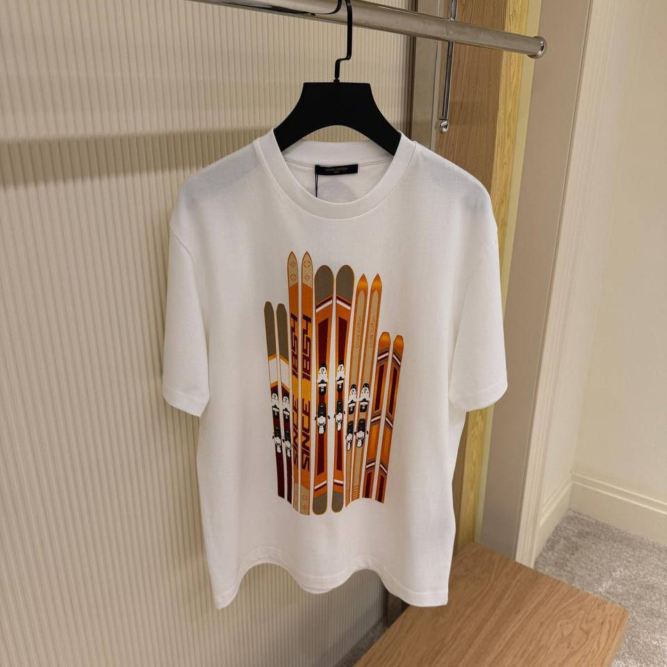 Λευκό βαμβακερό T-shirt LV Ski Print