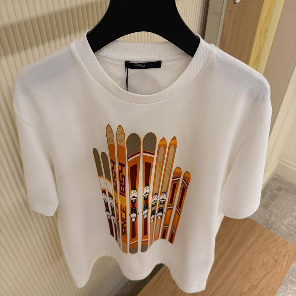 Λευκό βαμβακερό T-shirt LV Ski Print